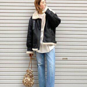 Ungrid Faux Shearling and Leather Jacket (from Japan)